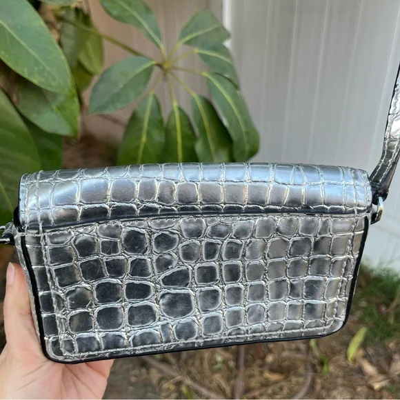 Marc Jacobs Croc Embossed Mini Crossbody Bag In Silver. - Picture 10 of 12